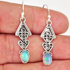 2.96cts natural multicolor ethiopian opal oval 925 silver dangle earrings y46324