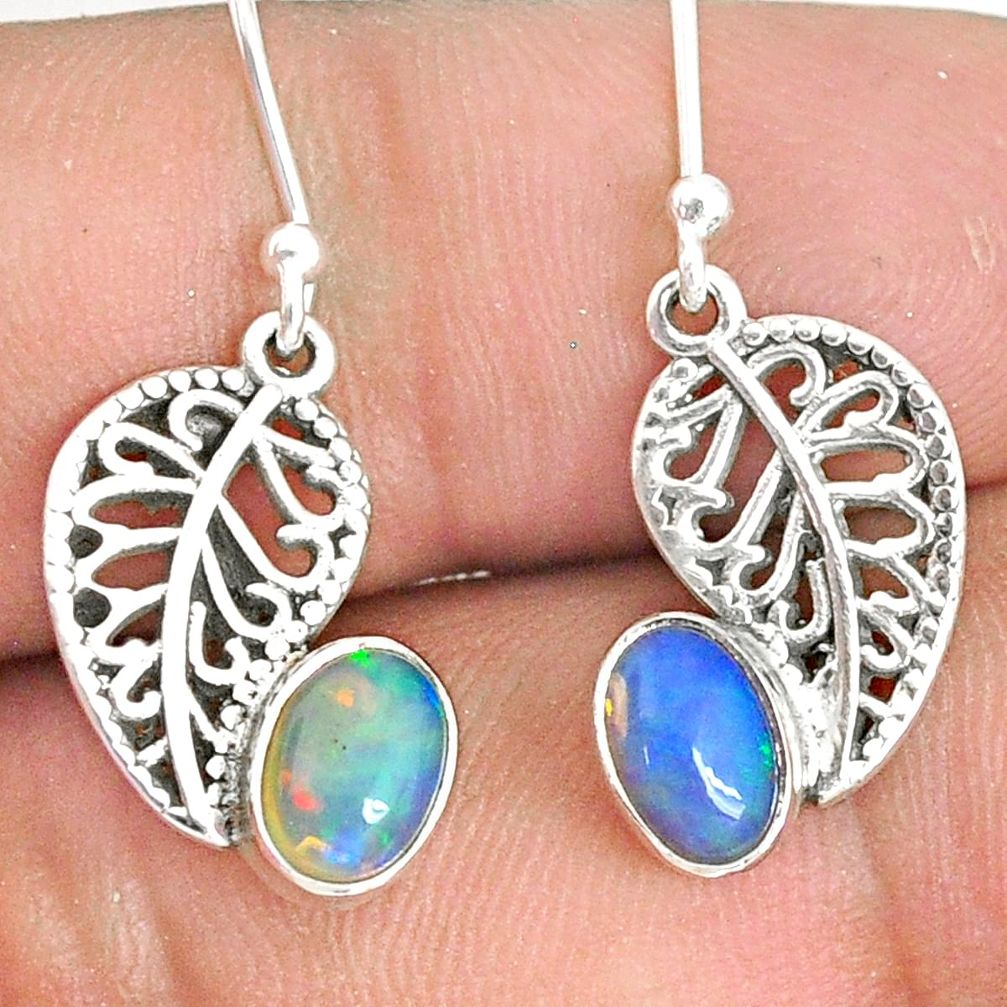 2.98cts natural multicolor ethiopian opal silver deltoid leaf earrings r76270