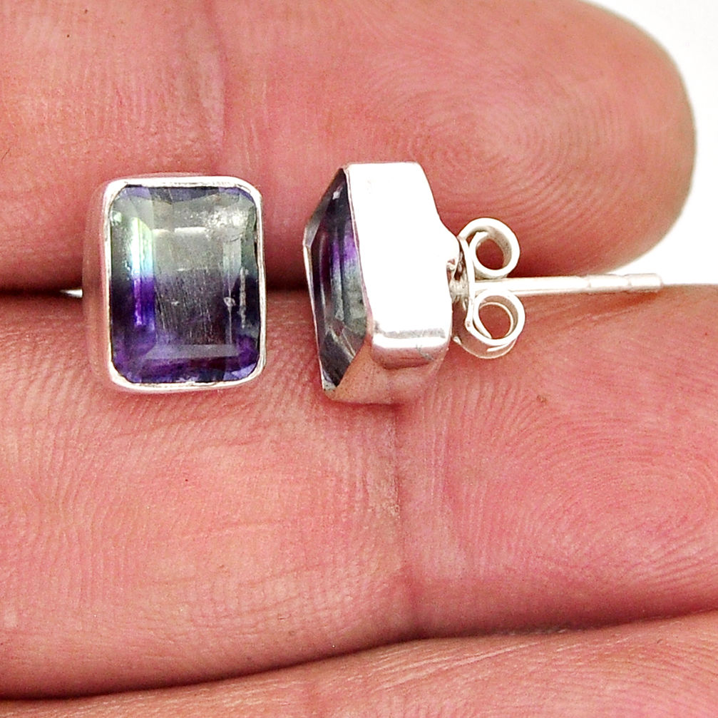 6.26cts natural multicolor fluorite 925 sterling silver stud earrings y72268
