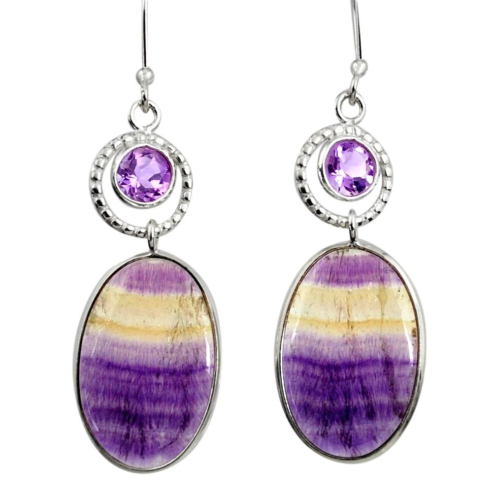 19.29cts natural multicolor fluorite amethyst 925 silver dangle earrings d39581