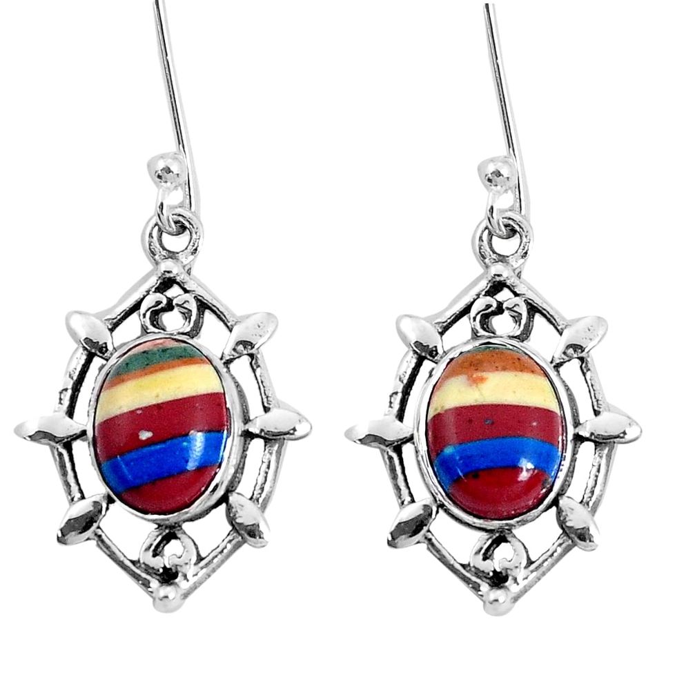 6.39cts natural multicolor rainbow calsilica 925 silver dangle earrings p29245