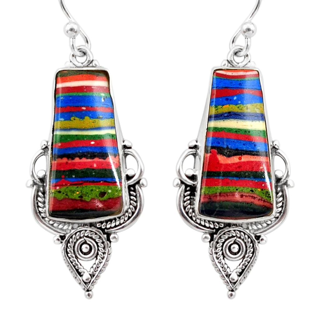 14.72cts natural multicolor rainbow calsilica 925 silver dangle earrings r30306