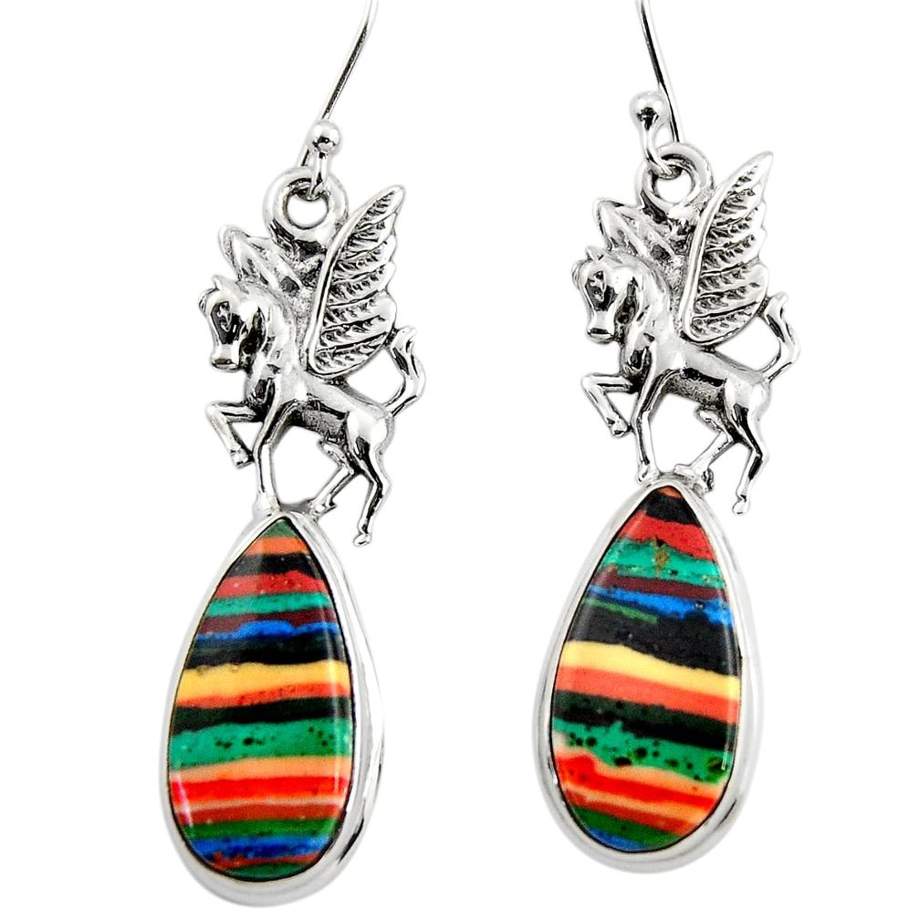 17.16cts natural multicolor rainbow calsilica 925 silver dangle earrings r45301