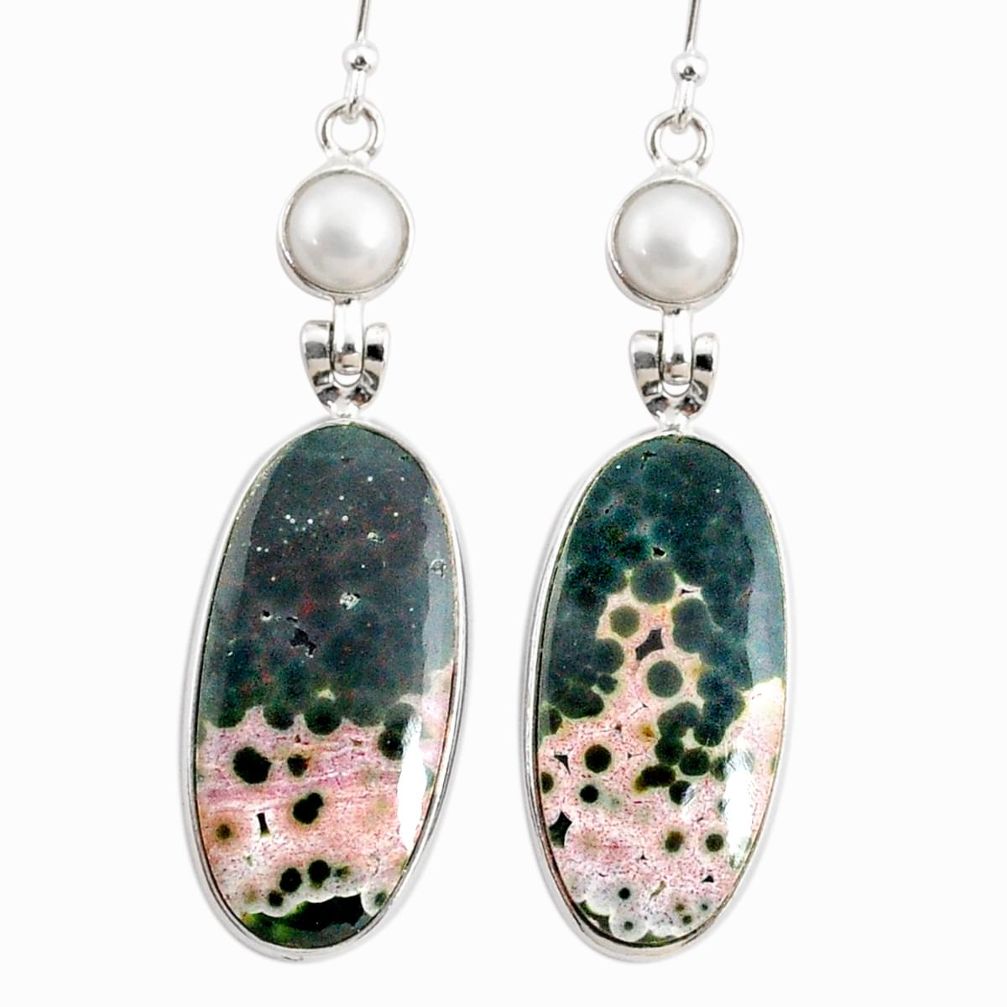 21.01cts natural ocean sea jasper (madagascar) 925 silver dangle earrings r75716