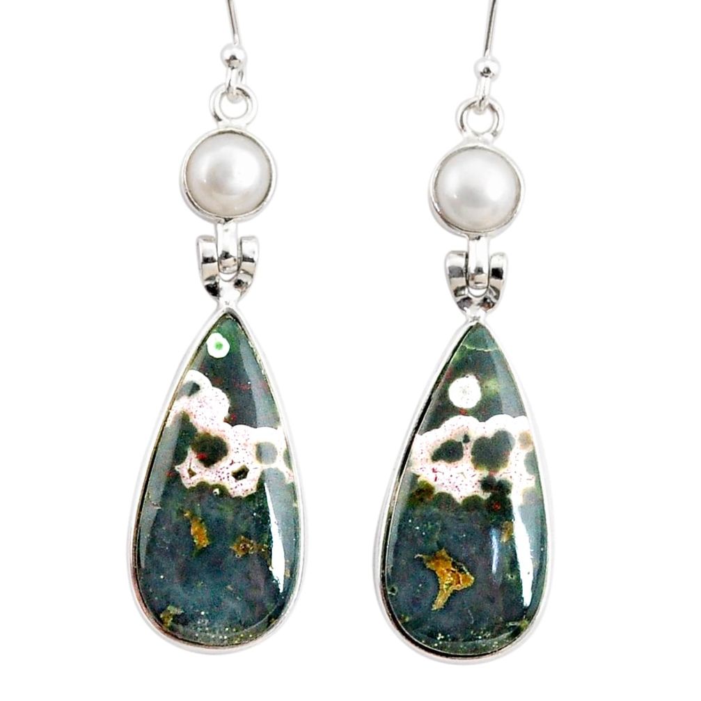18.57cts natural ocean sea jasper (madagascar) 925 silver dangle earrings r75717