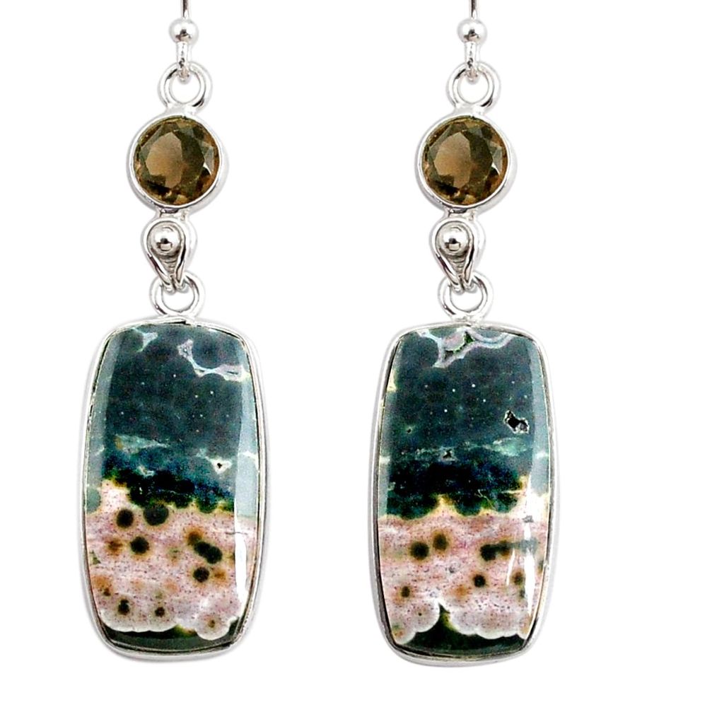 19.73cts natural ocean sea jasper (madagascar) 925 silver dangle earrings r75718