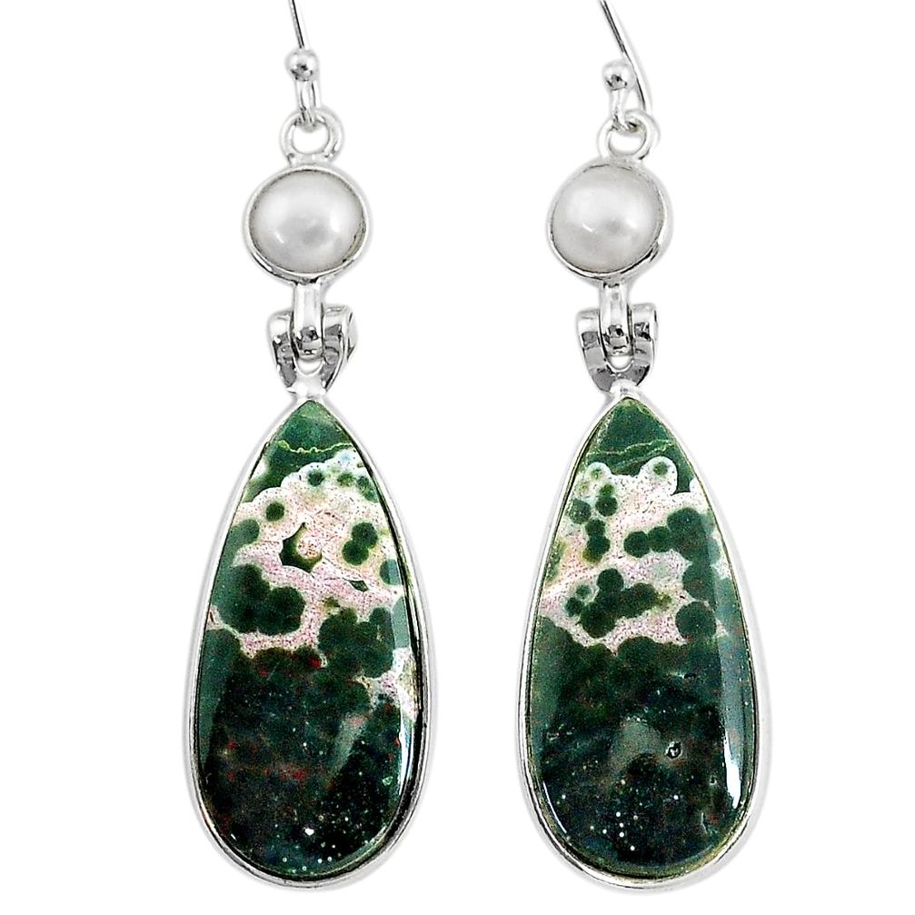 18.68cts natural ocean sea jasper (madagascar) 925 silver dangle earrings t14891