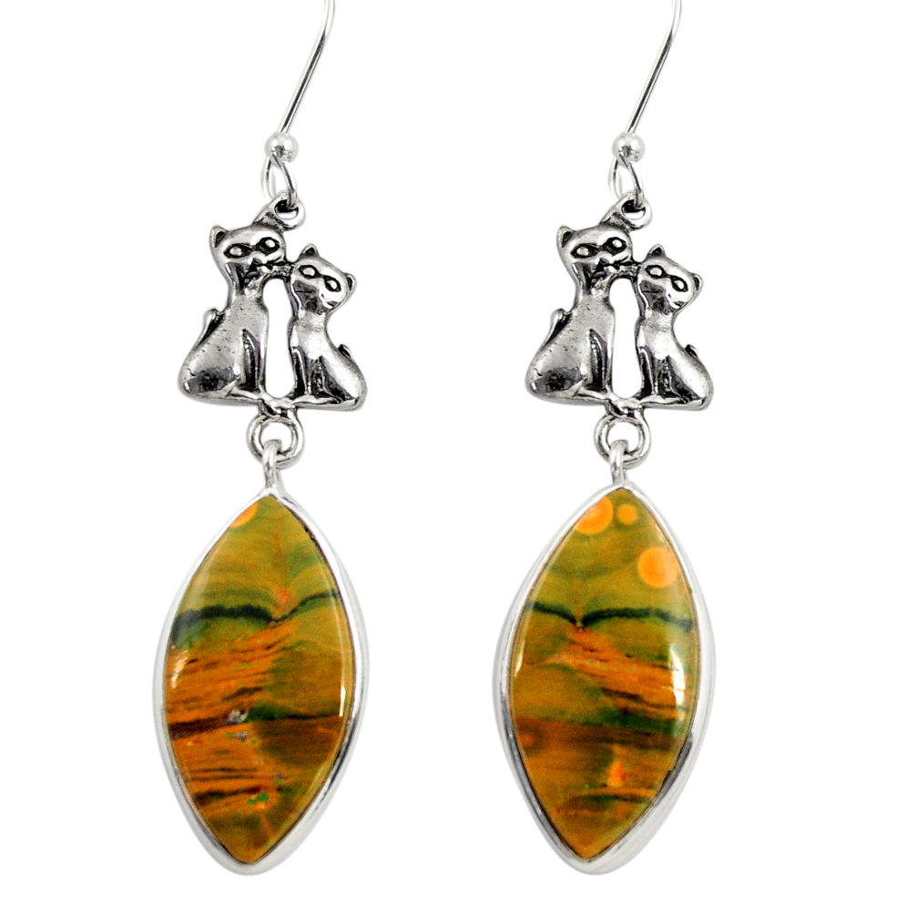  ocean sea jasper (madagascar) silver two cats earrings d39656