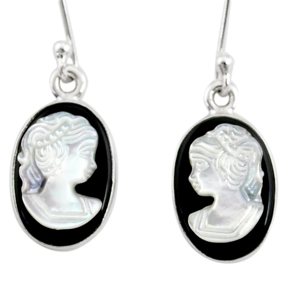 6.99cts natural opal cameo on black onyx 925 silver lady face earrings r80427