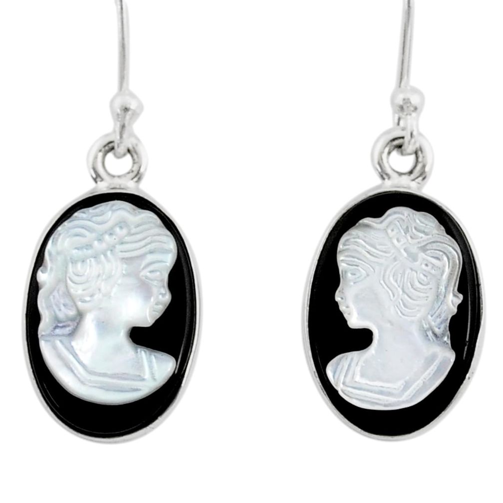 7.06cts natural opal cameo on black onyx 925 silver lady face earrings r80428