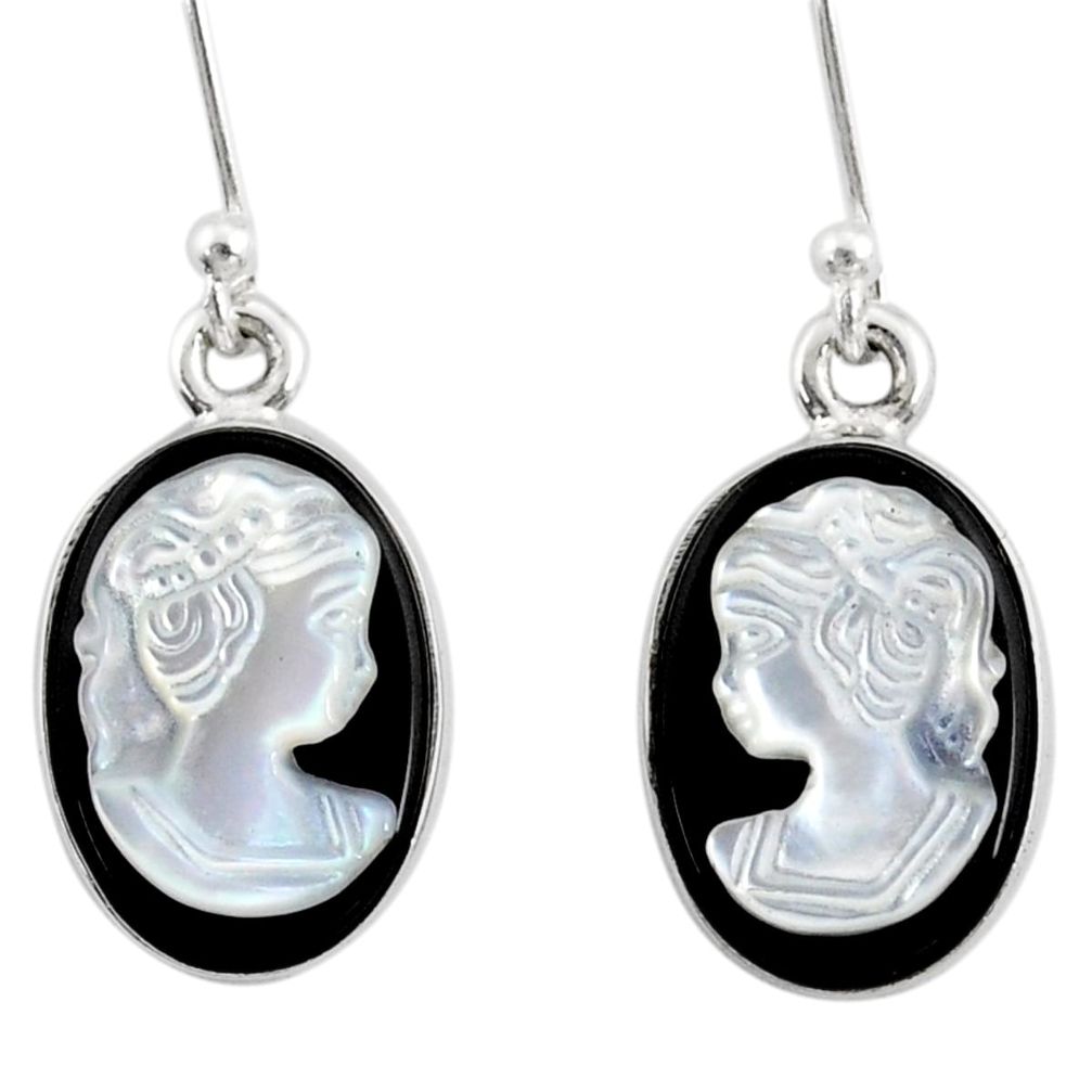 7.04cts natural opal cameo on black onyx 925 silver lady face earrings r80430