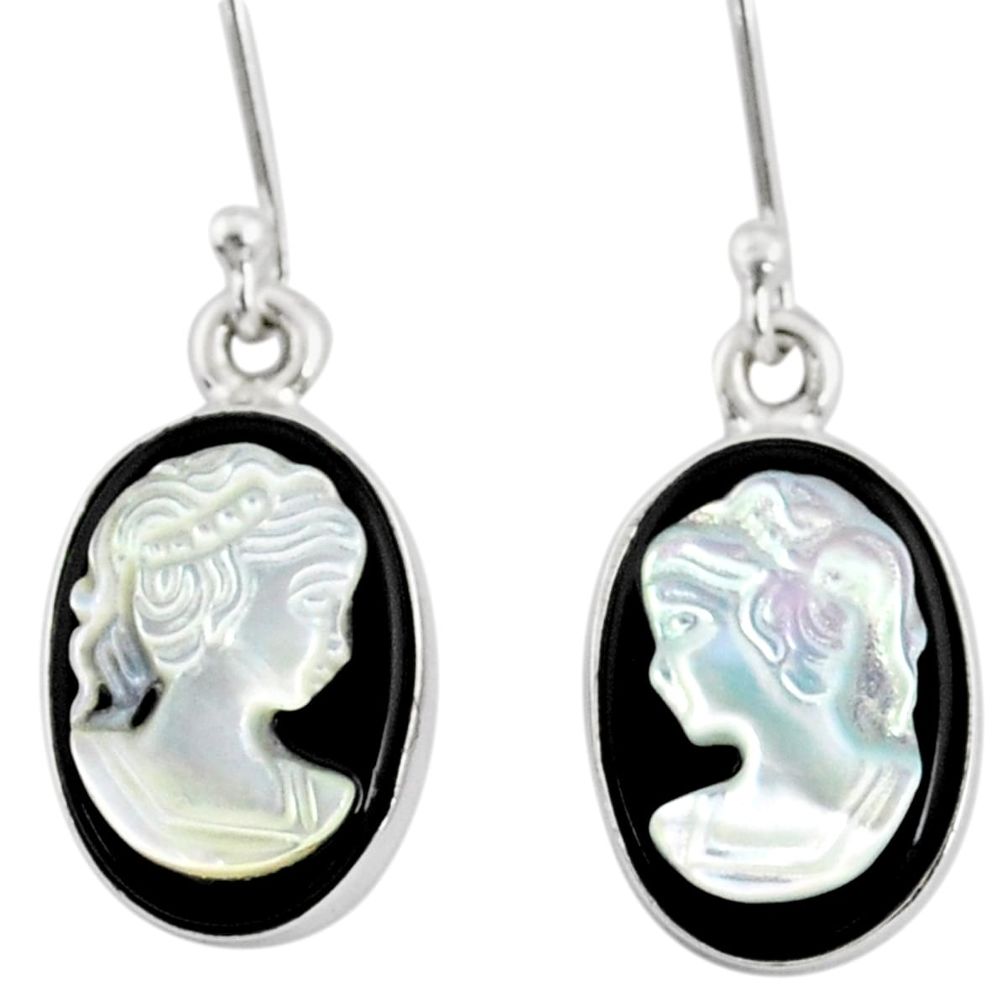 7.08cts natural opal cameo on black onyx 925 silver lady face earrings r80432