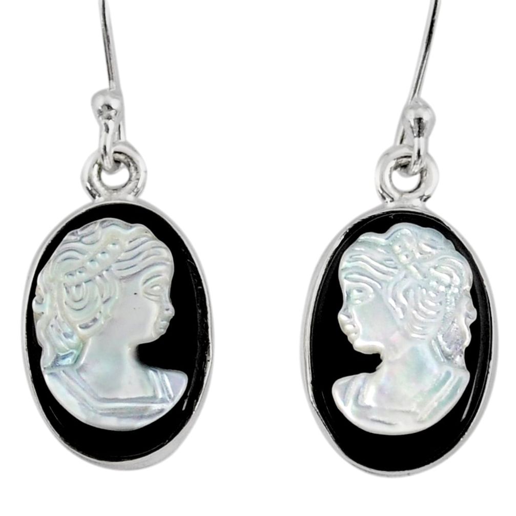 7.57cts natural opal cameo on black onyx 925 silver lady face earrings r80437