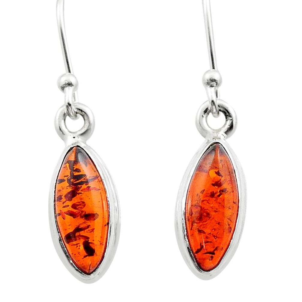 Natural orange amber 925 sterling silver dangle earrings jewelry u12986