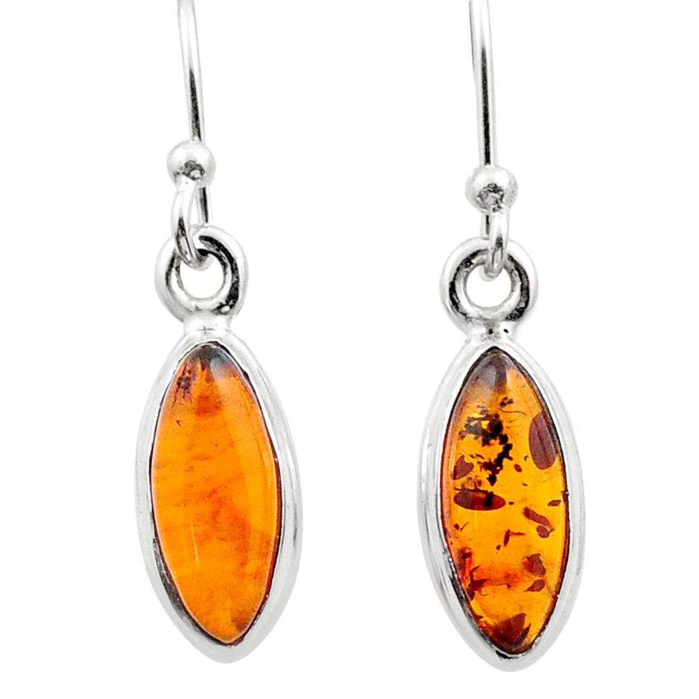 Natural orange amber 925 sterling silver dangle earrings jewelry u12987