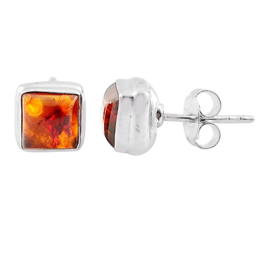 2.21cts natural orange amber 925 sterling silver stud earrings jewelry u12748