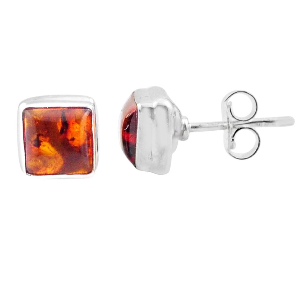2.30cts natural orange amber 925 sterling silver stud earrings jewelry u12749