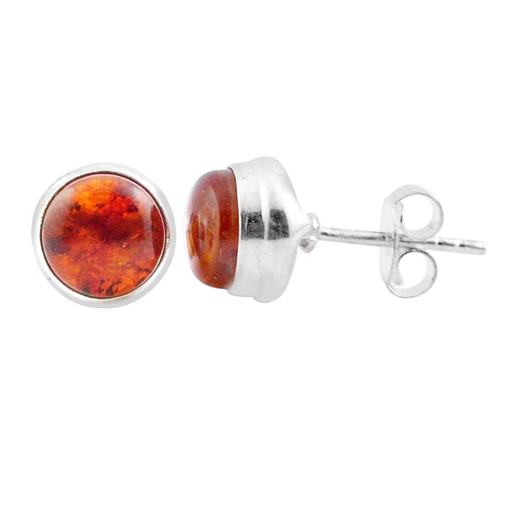 Natural orange amber 925 sterling silver stud earrings jewelry u12895