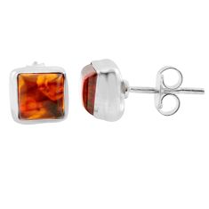 Natural orange amber 925 sterling silver stud earrings jewelry u12898