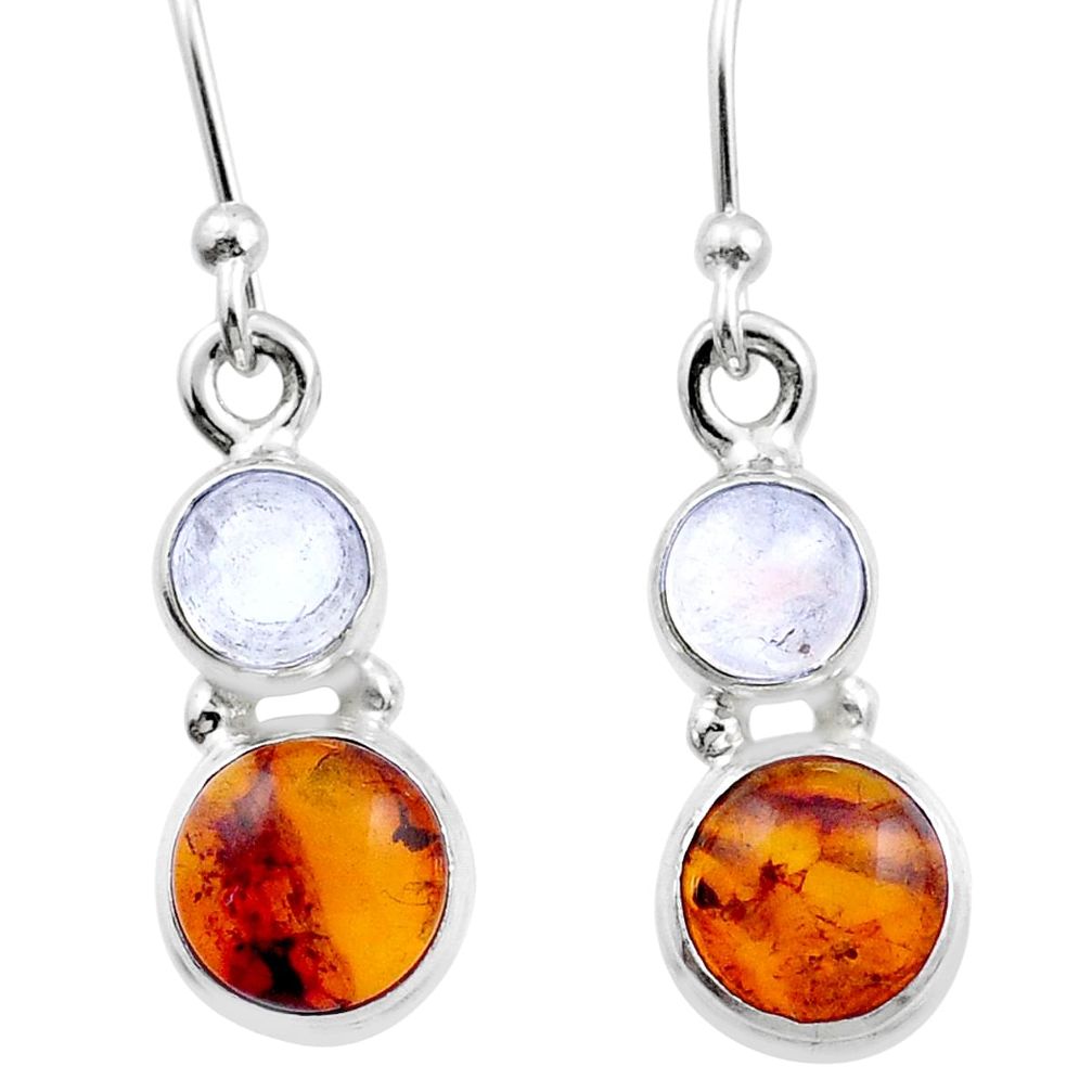 Natural orange-amber moonstone 925 sterling silver dangle earrings u12862