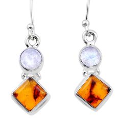 Natural orange amber moonstone 925 sterling silver dangle earrings u12864