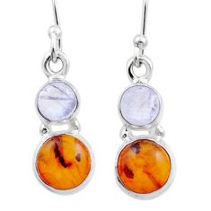 Natural orange amber moonstone 925 sterling silver dangle earrings u12868