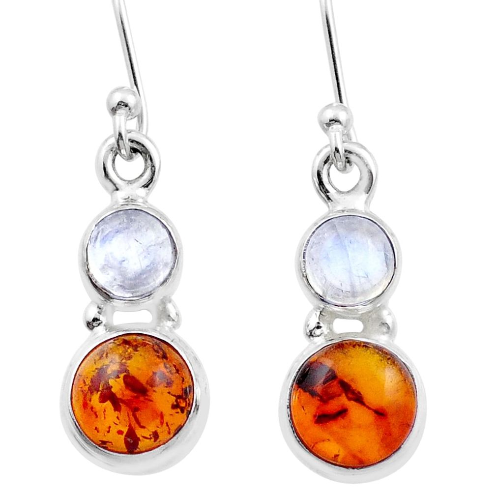 Natural orange amber moonstone 925 sterling silver dangle earrings u12871