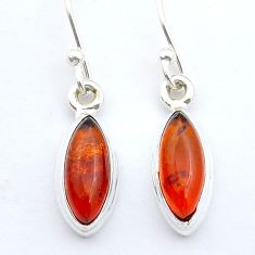 3.30cts natural orange baltic amber (poland) 925 silver dangle earrings u61500