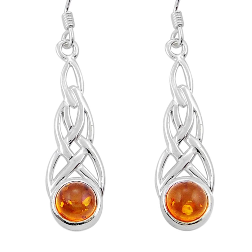 1.71cts natural orange baltic amber (poland) 925 silver dangle earrings y25162