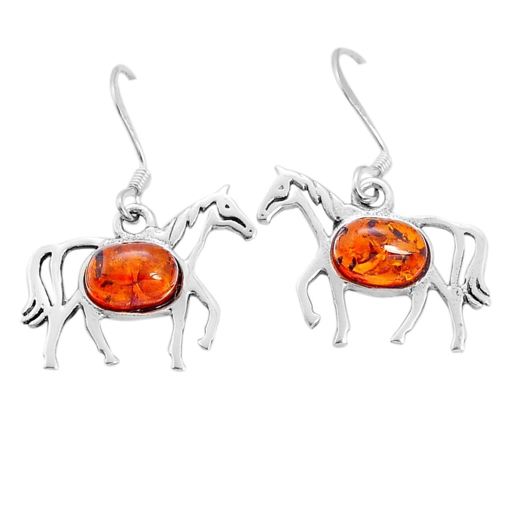 1.87cts natural orange baltic amber (poland) 925 silver horse earrings u80409