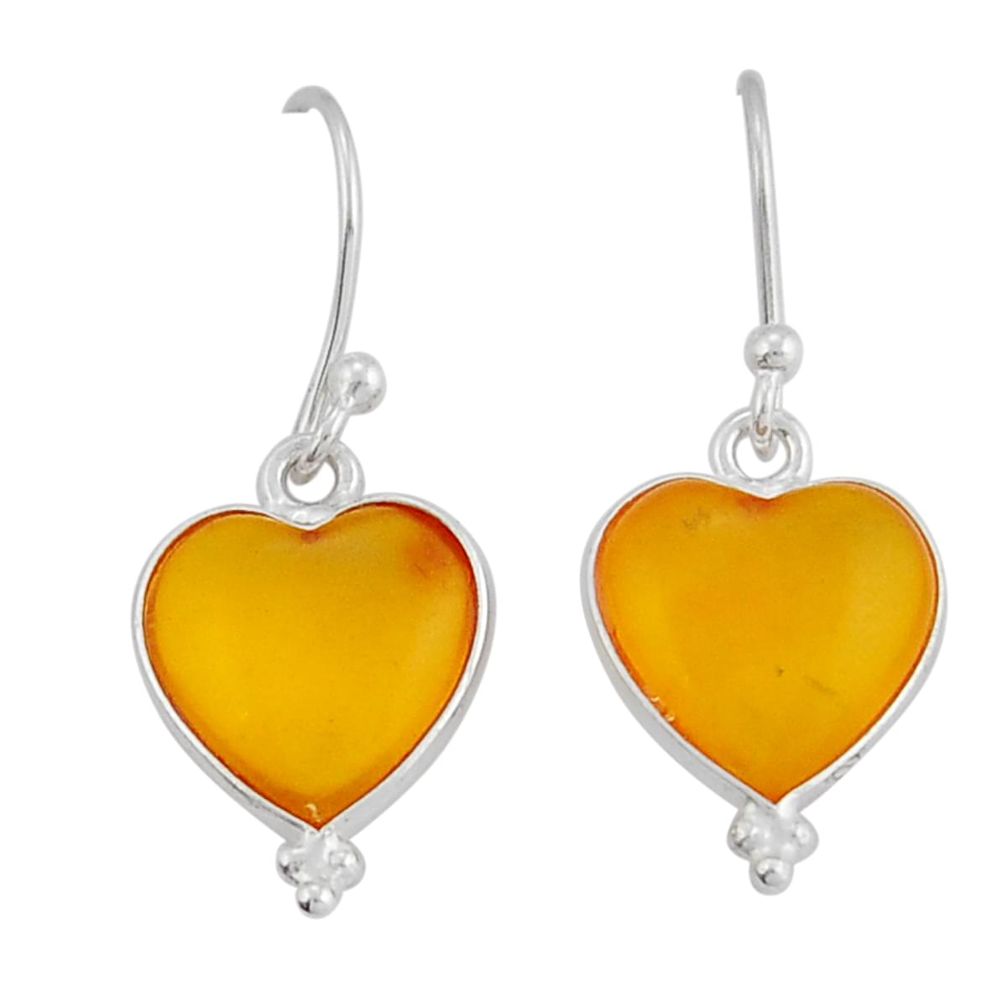5.07cts natural orange baltic amber (poland) heart 925 silver earrings y25166