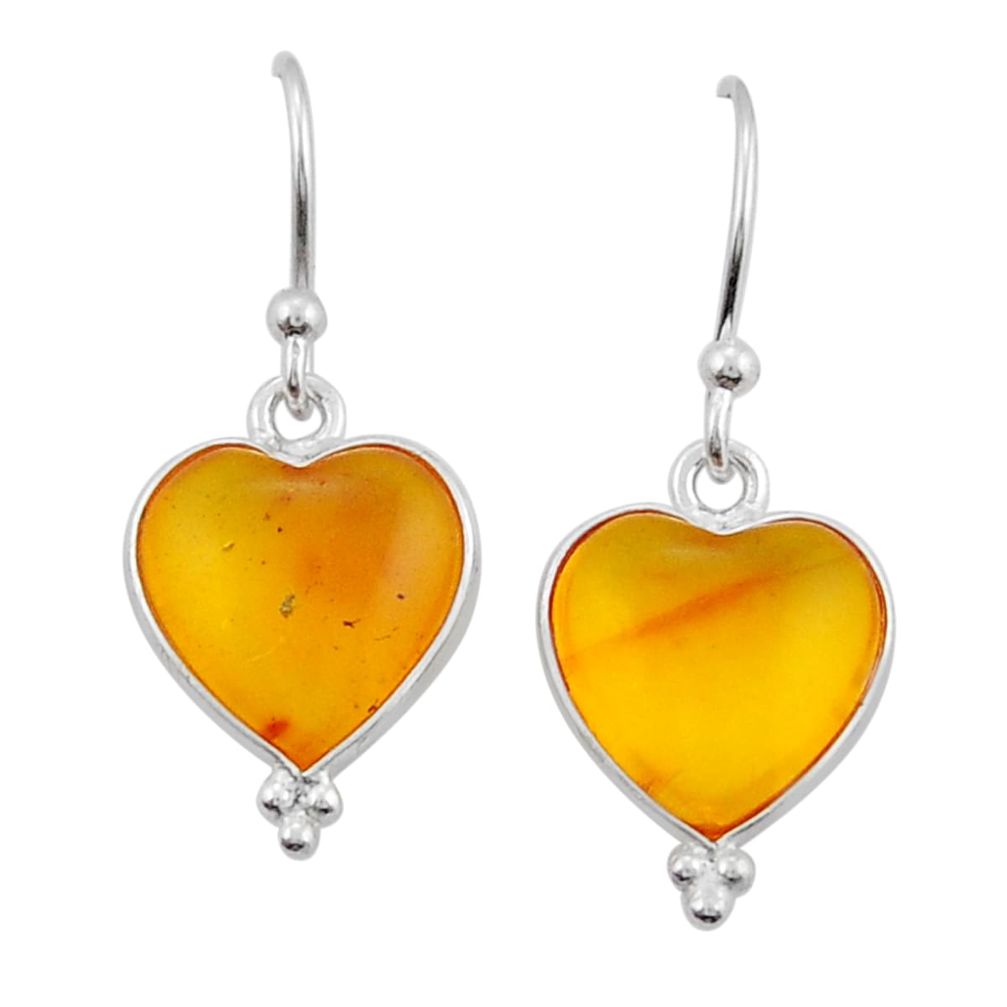 4.90cts natural orange baltic amber (poland) heart 925 silver earrings y25174