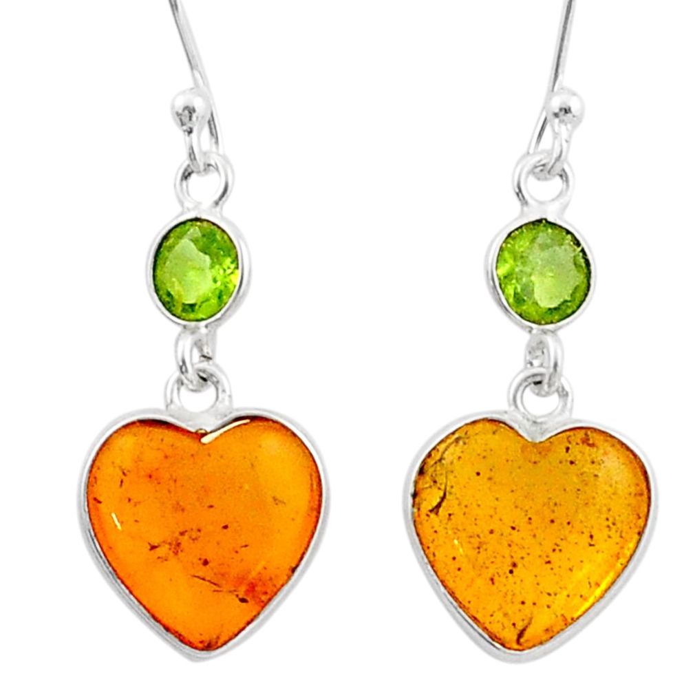 5.41cts natural orange baltic amber (poland) peridot 925 silver earrings t85039