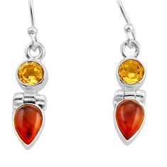 3.11cts natural orange baltic amber citrine 925 silver dangle earrings y93169