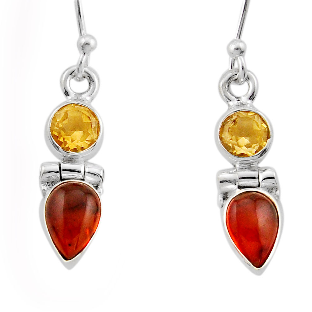 3.11cts natural orange baltic amber citrine 925 silver dangle earrings y93172