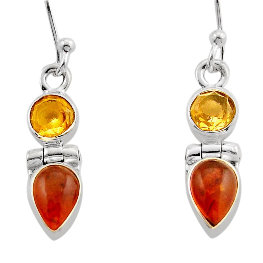 2.95cts natural orange baltic amber citrine 925 silver dangle earrings y94484