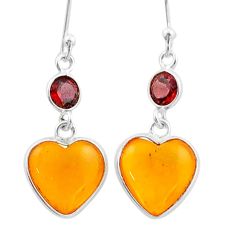 5.88cts natural orange baltic amber garnet 25 silver dangle earrings t85031