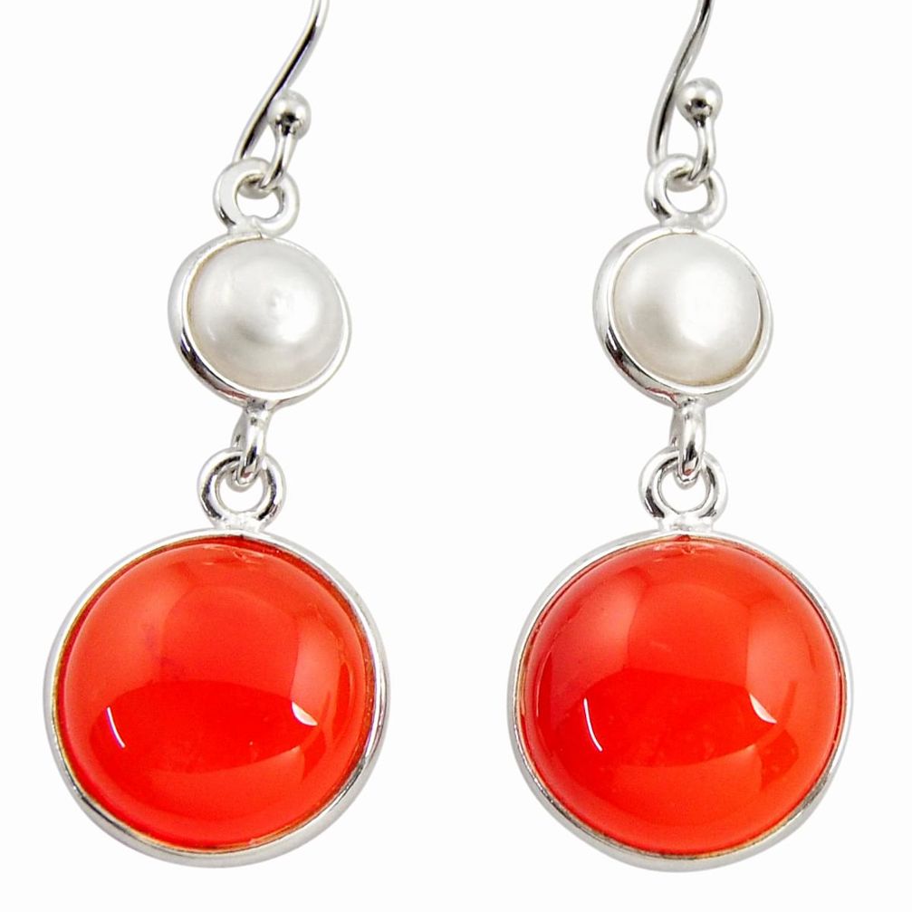 17.90cts natural orange cornelian (carnelian) 925 silver dangle earrings r36573