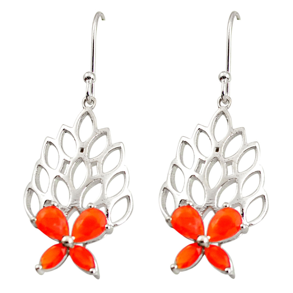 6.63cts natural orange cornelian (carnelian) 925 silver dangle earrings r36734