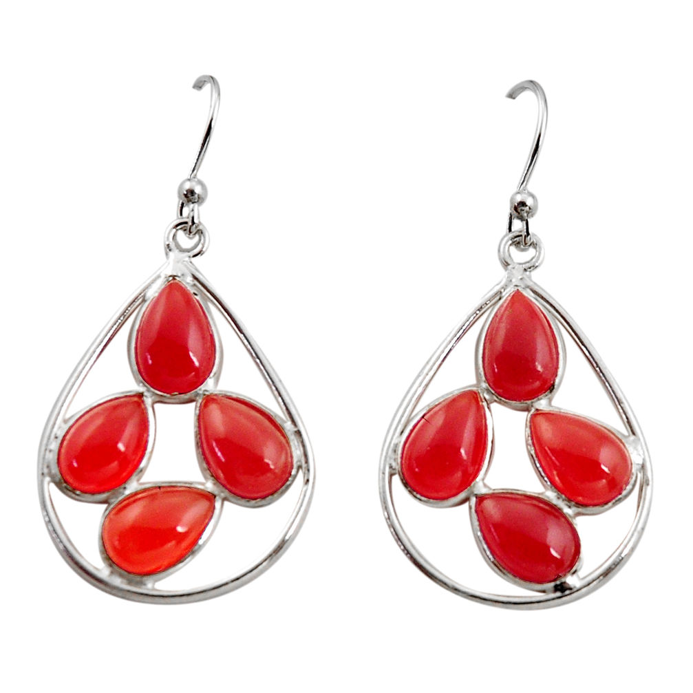 11.26cts natural orange cornelian (carnelian) 925 silver dangle earrings r37361