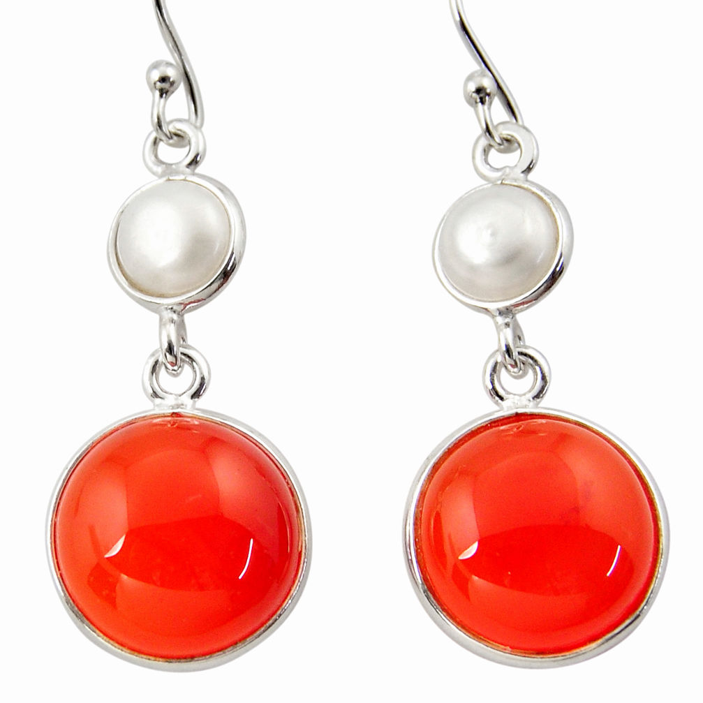 15.34cts natural orange cornelian (carnelian) 925 silver dangle earrings r44964