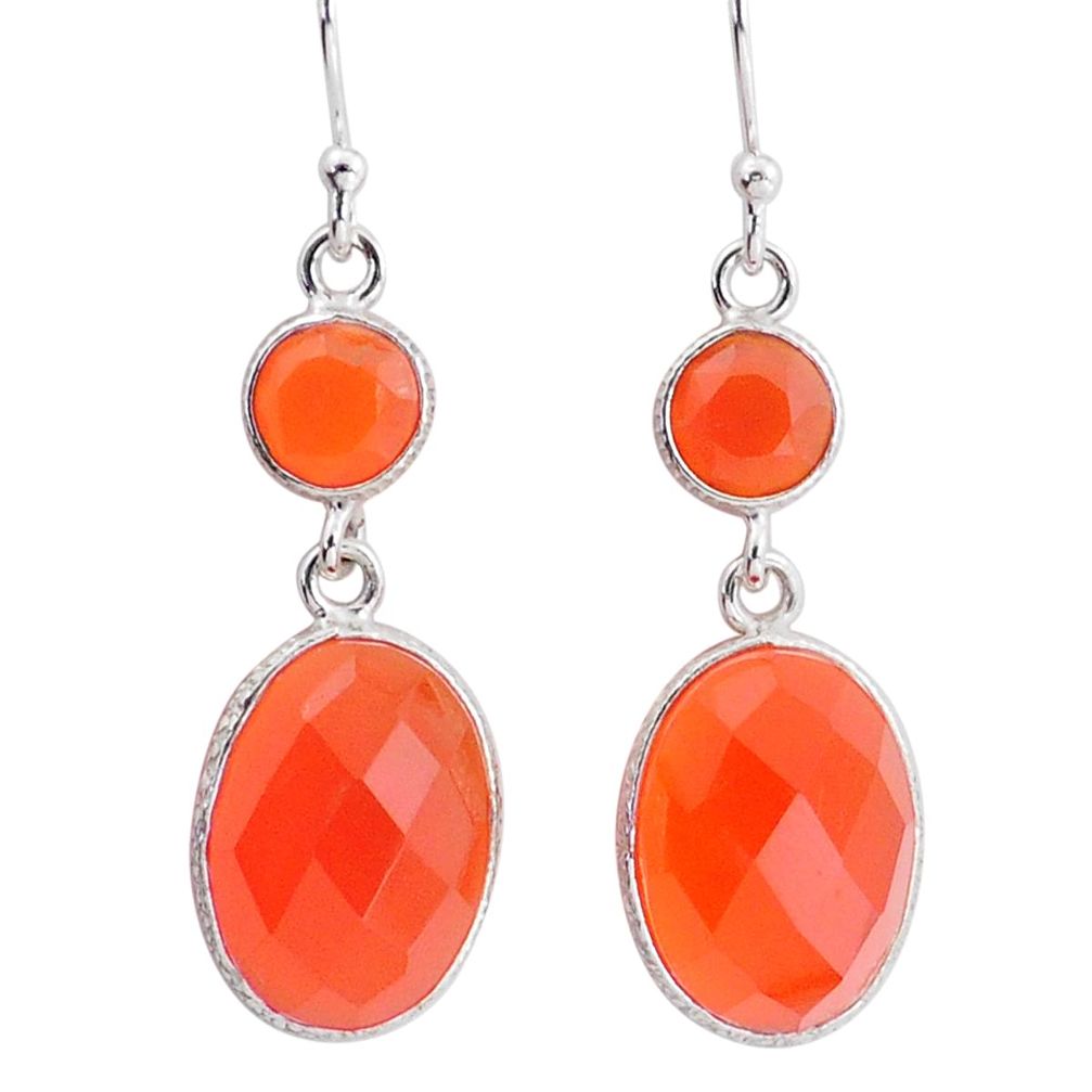 12.46cts natural orange cornelian (carnelian) 925 silver dangle earrings t80852