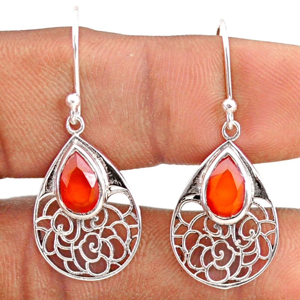 4.03cts natural orange cornelian (carnelian) 925 silver dangle earrings t80946