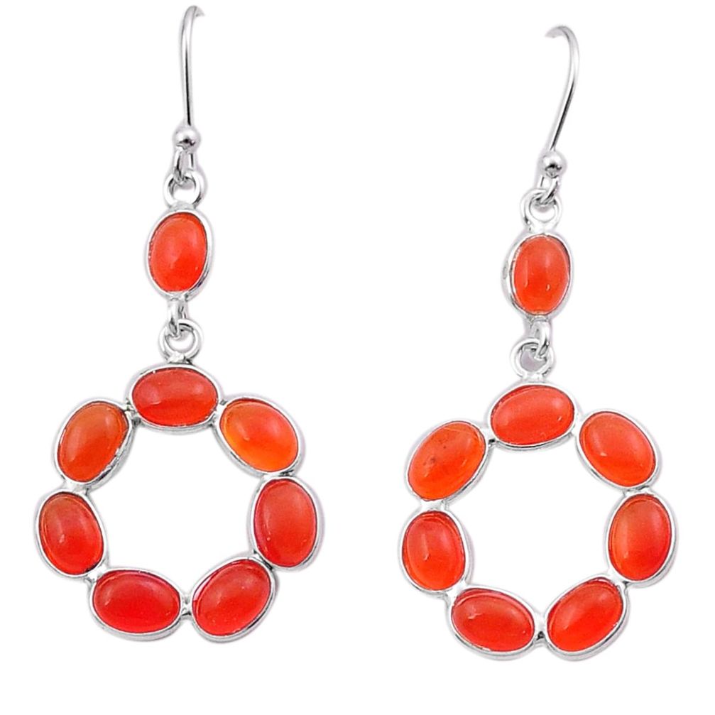 9.97cts natural orange cornelian (carnelian) 925 silver dangle earrings u49545