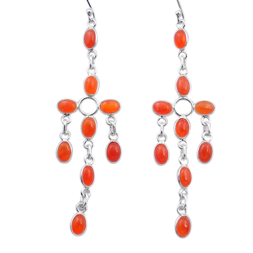 11.95cts natural orange cornelian (carnelian) 925 silver dangle earrings u49555
