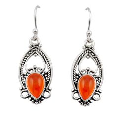 4.34cts natural orange cornelian (carnelian) 925 silver dangle earrings y44876
