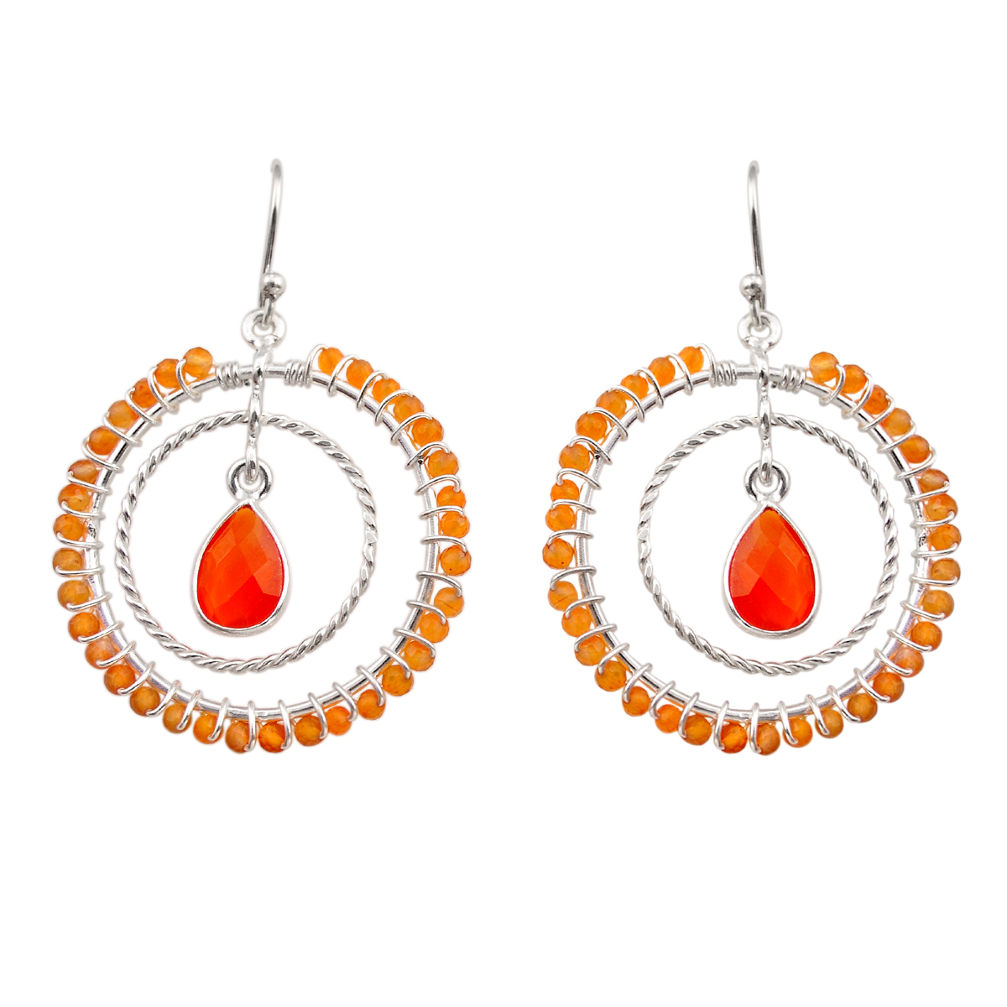 8.98cts natural orange cornelian (carnelian) 925 silver dangle earrings y96222