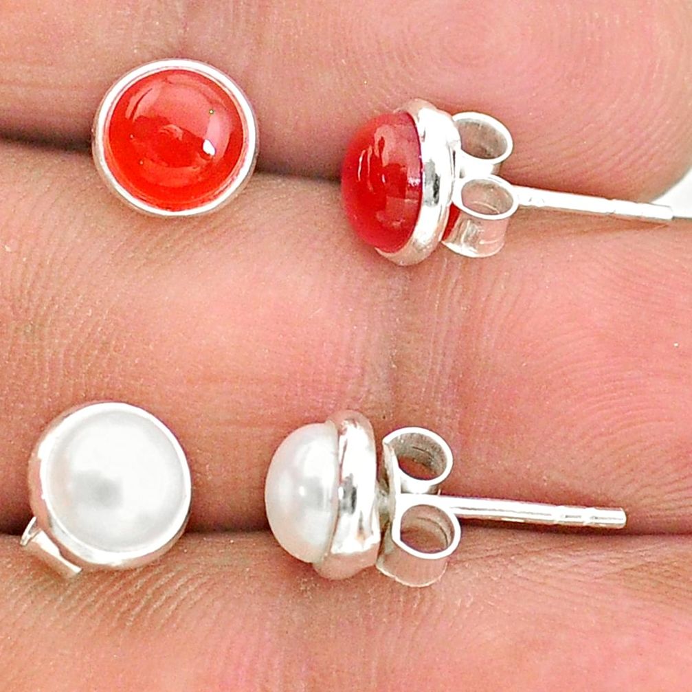 4.03cts natural orange cornelian (carnelian) 925 silver stud earrings t23940