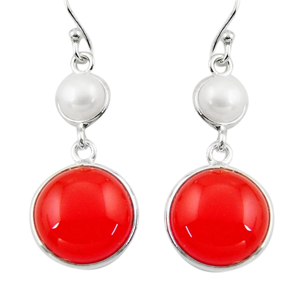 15.85cts natural orange cornelian (carnelian) pearl 925 silver earrings r45121