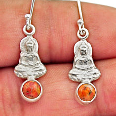 1.42cts natural orange mojave turquoise 925 silver buddha charm earrings n28815
